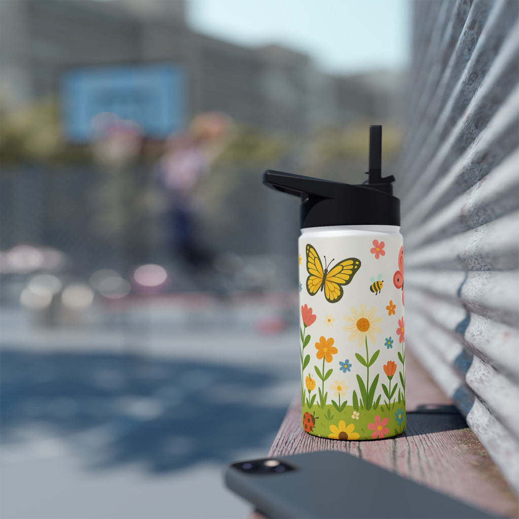 Blumenwiese & Schmetterlinge – Edelstahl-Trinkflasche für Kinder
