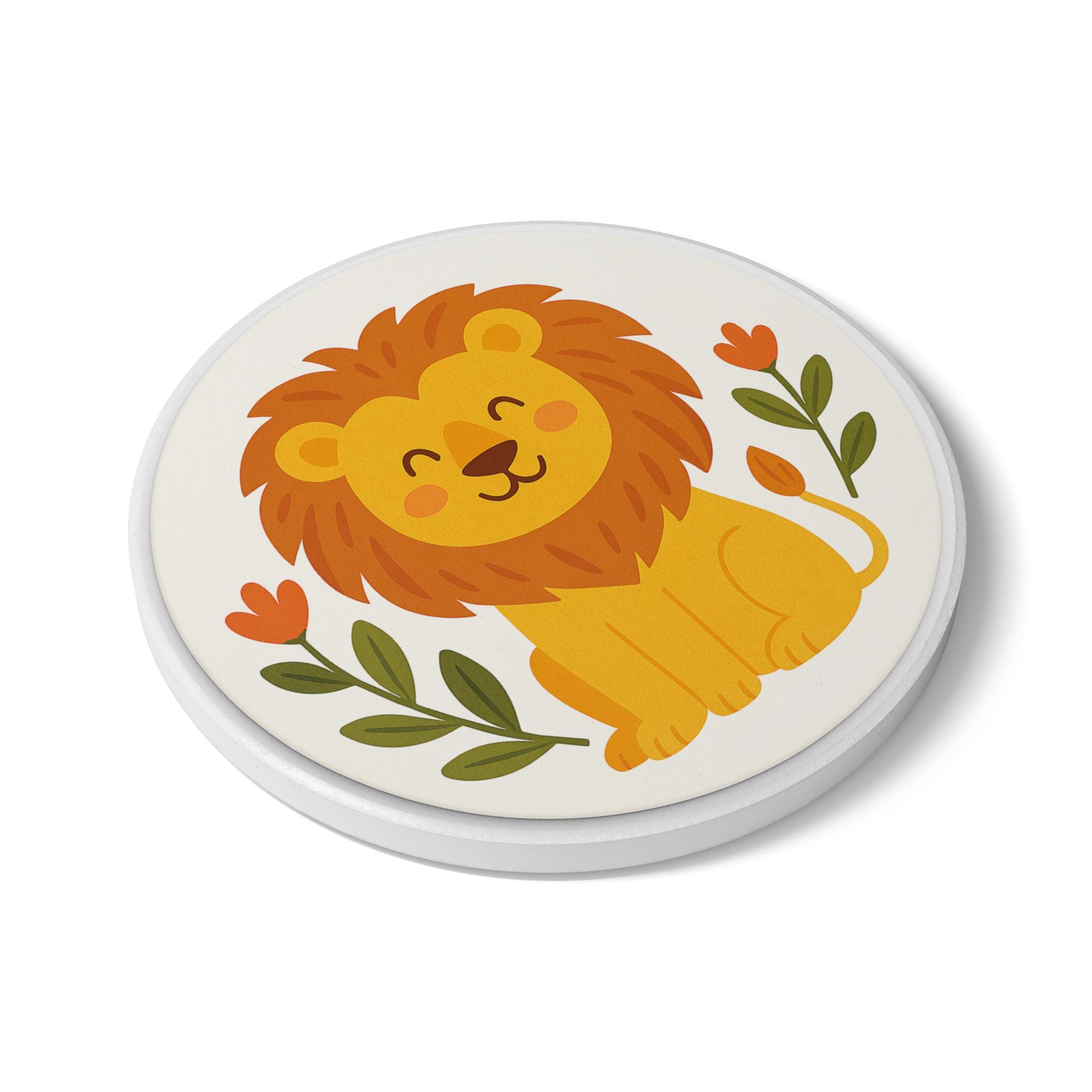 Mutiger Löwe – Runder Untersetzer mit farbigem Tiermotiv
