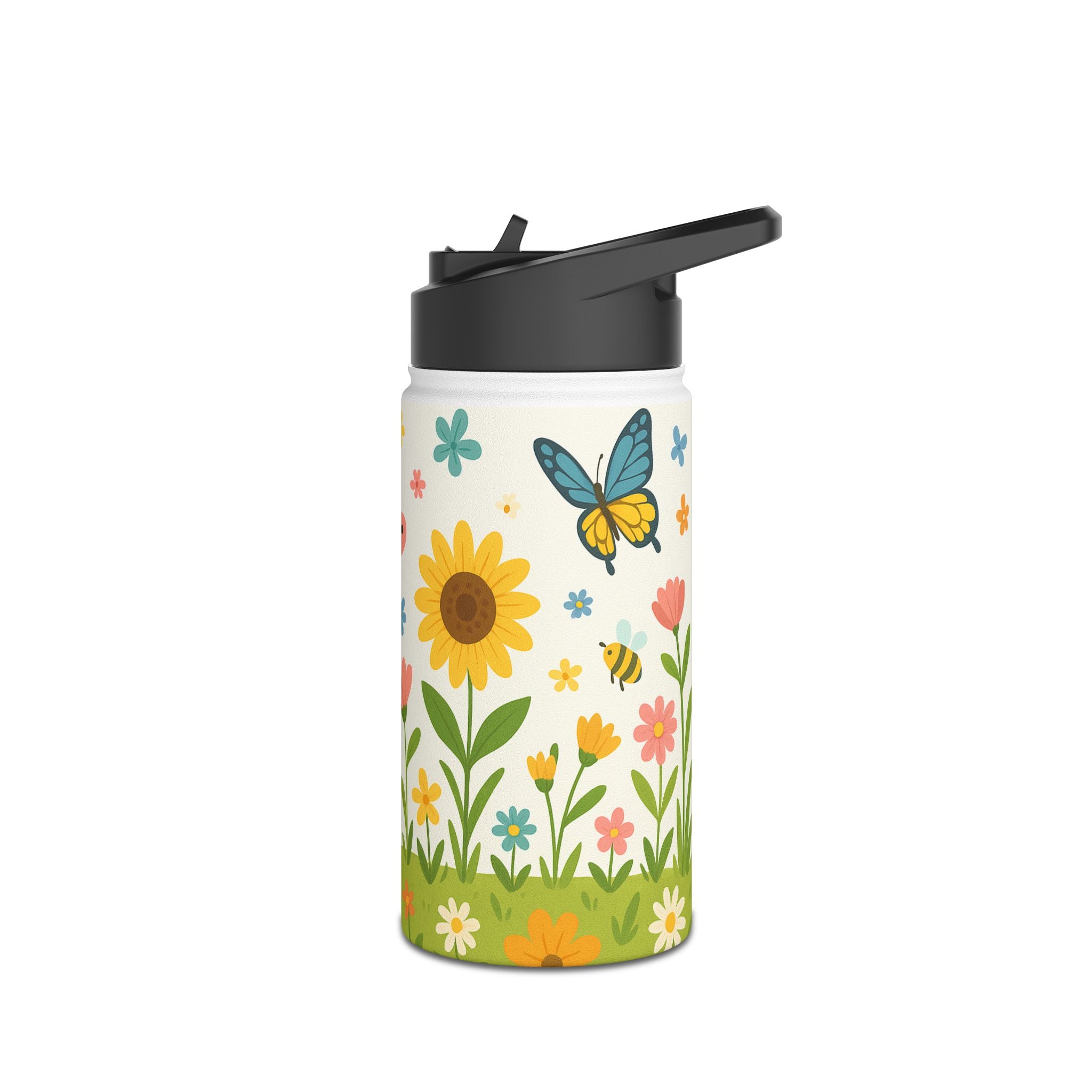 Blumenwiese & Schmetterlinge – Edelstahl-Trinkflasche für Kinder