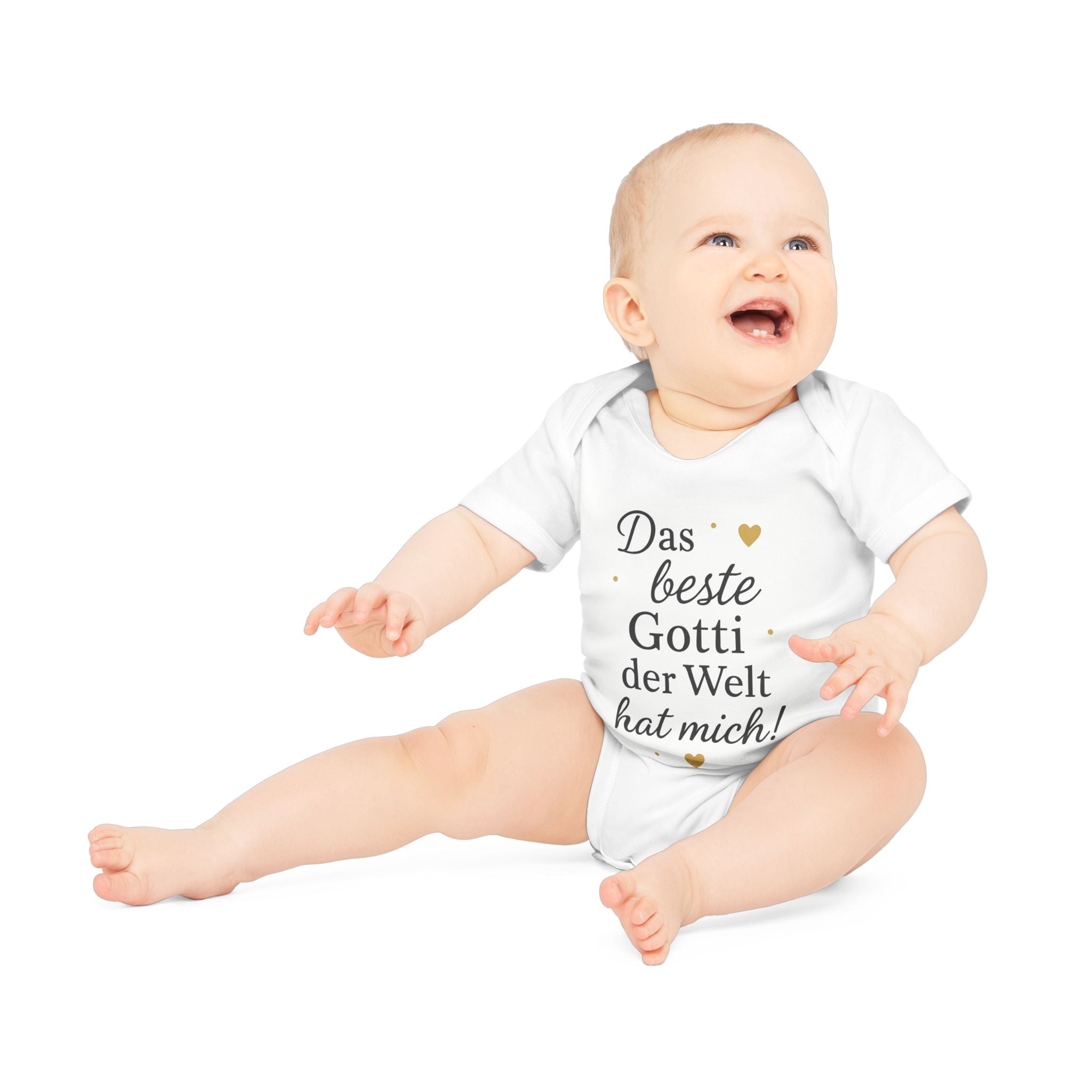 Baby Body „Das beste Gotti der Welt hat mich!“ – Bio-Baumwolle, elegantes Schwarz-Gold-Design