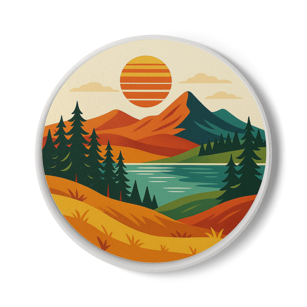 Farbenfrohe Oase – Runder Untersetzer mit Landschaftsmotiv