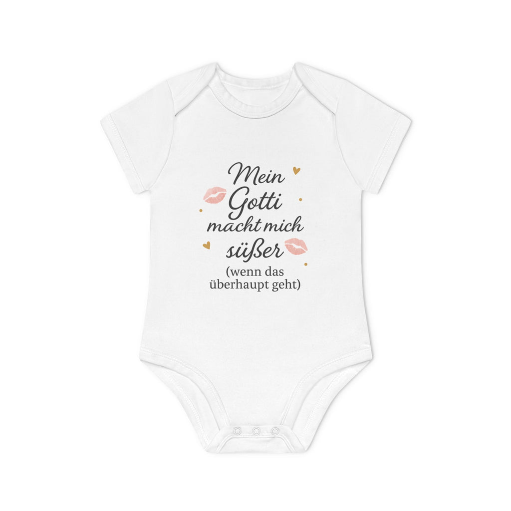 Baby Body „Mein Gotti macht mich noch süßer (wenn das überhaupt geht)“ – Bio-Baumwolle, mit Kussmund-Design