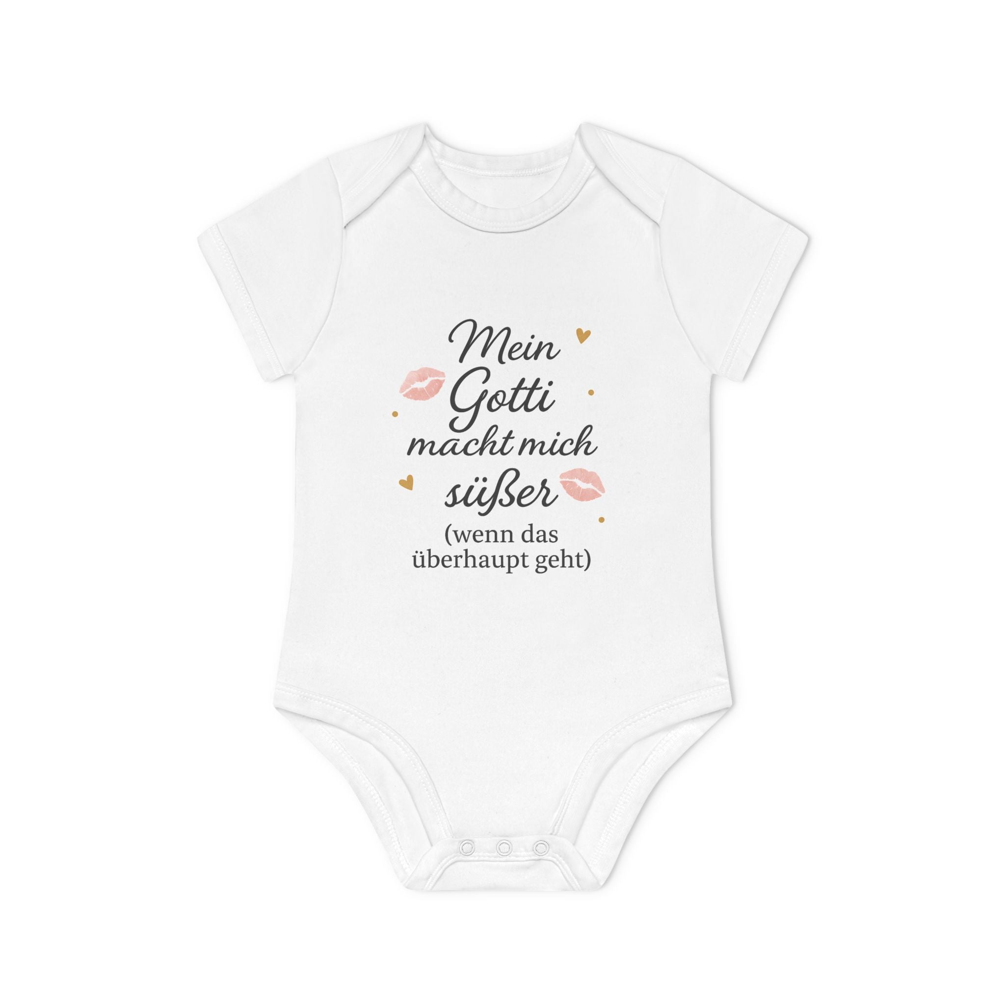 Baby Body „Mein Gotti macht mich noch süßer (wenn das überhaupt geht)“ – Bio-Baumwolle, mit Kussmund-Design