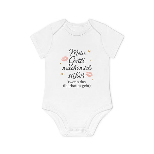 Baby Body „Mein Gotti macht mich noch süßer (wenn das überhaupt geht)“ – Bio-Baumwolle, mit Kussmund-Design