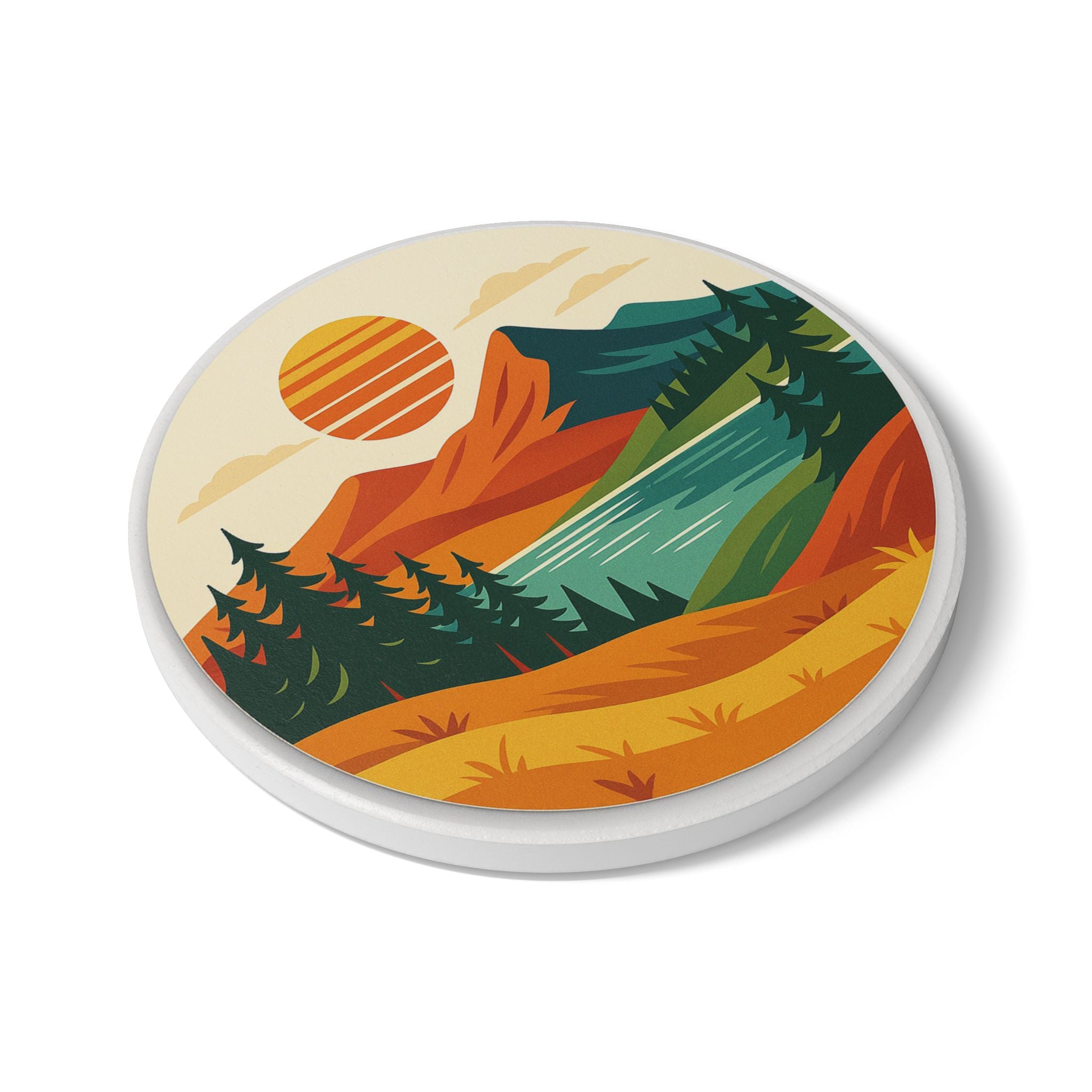 Farbenfrohe Oase – Runder Untersetzer mit Landschaftsmotiv