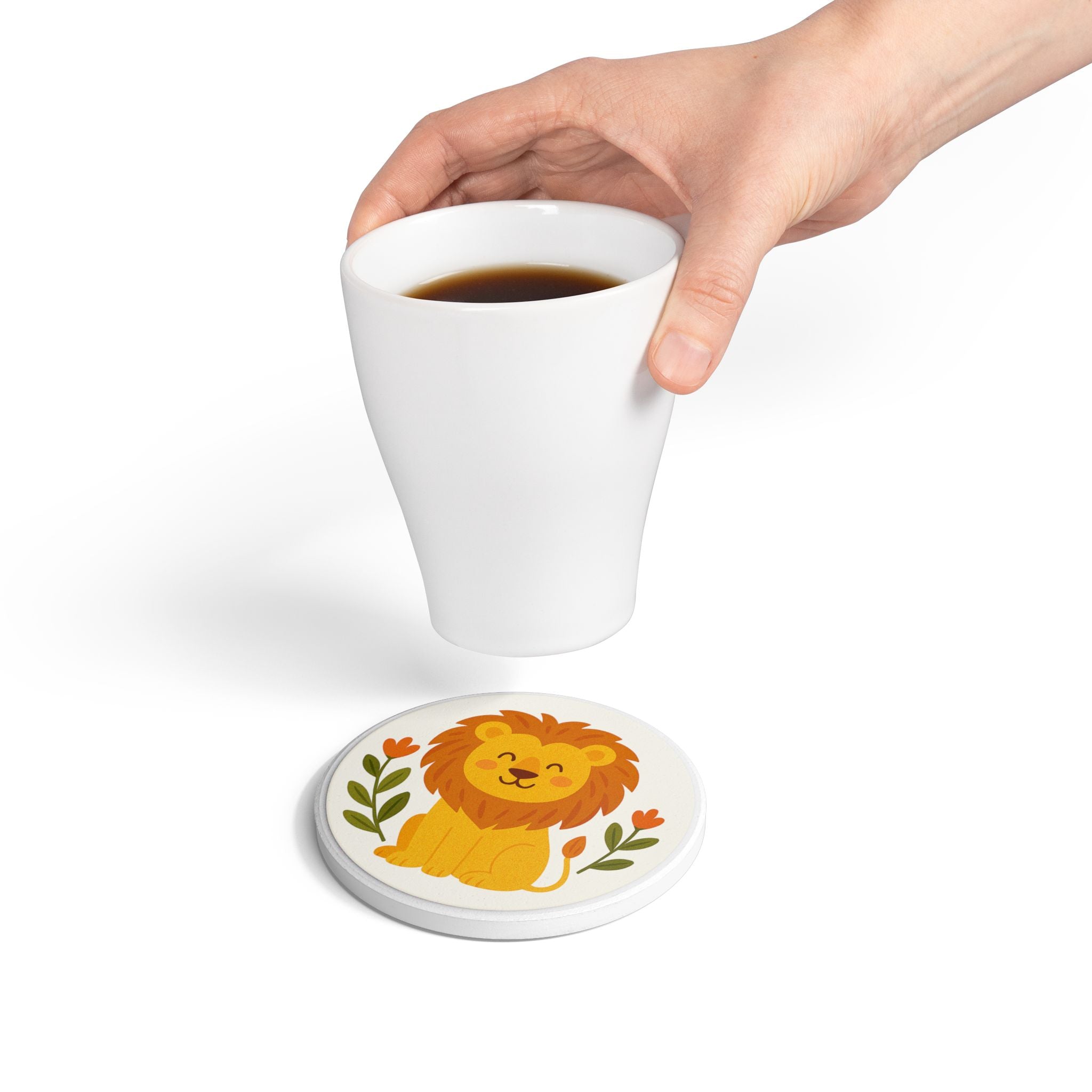 Mutiger Löwe – Runder Untersetzer mit farbigem Tiermotiv