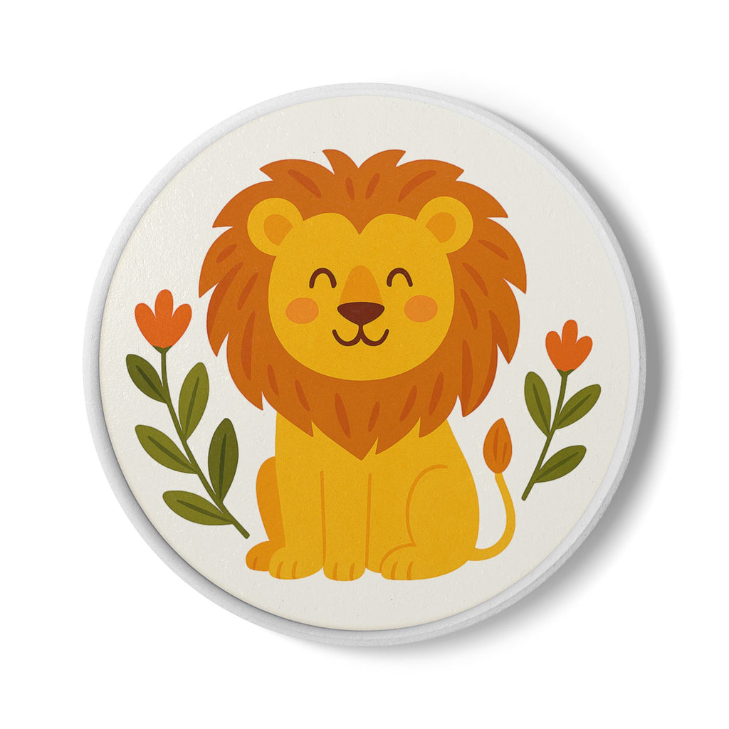Mutiger Löwe – Runder Untersetzer mit farbigem Tiermotiv