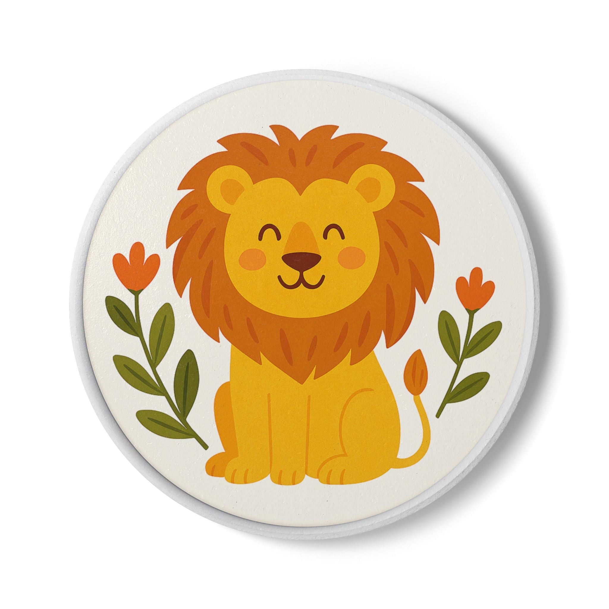 Mutiger Löwe – Runder Untersetzer mit farbigem Tiermotiv