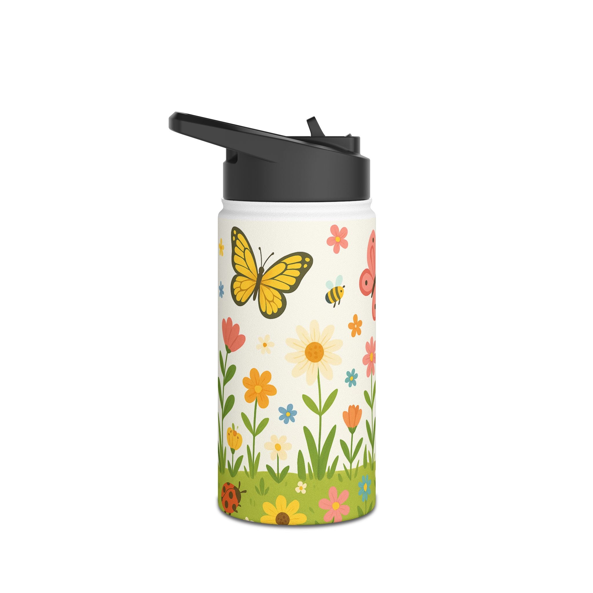Blumenwiese & Schmetterlinge – Edelstahl-Trinkflasche für Kinder