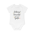 Baby Body „Achtung! Verwöhnt von meinem Gotti“ – Bio-Baumwolle, elegantes Design in Schwarz-Gold mit Herz