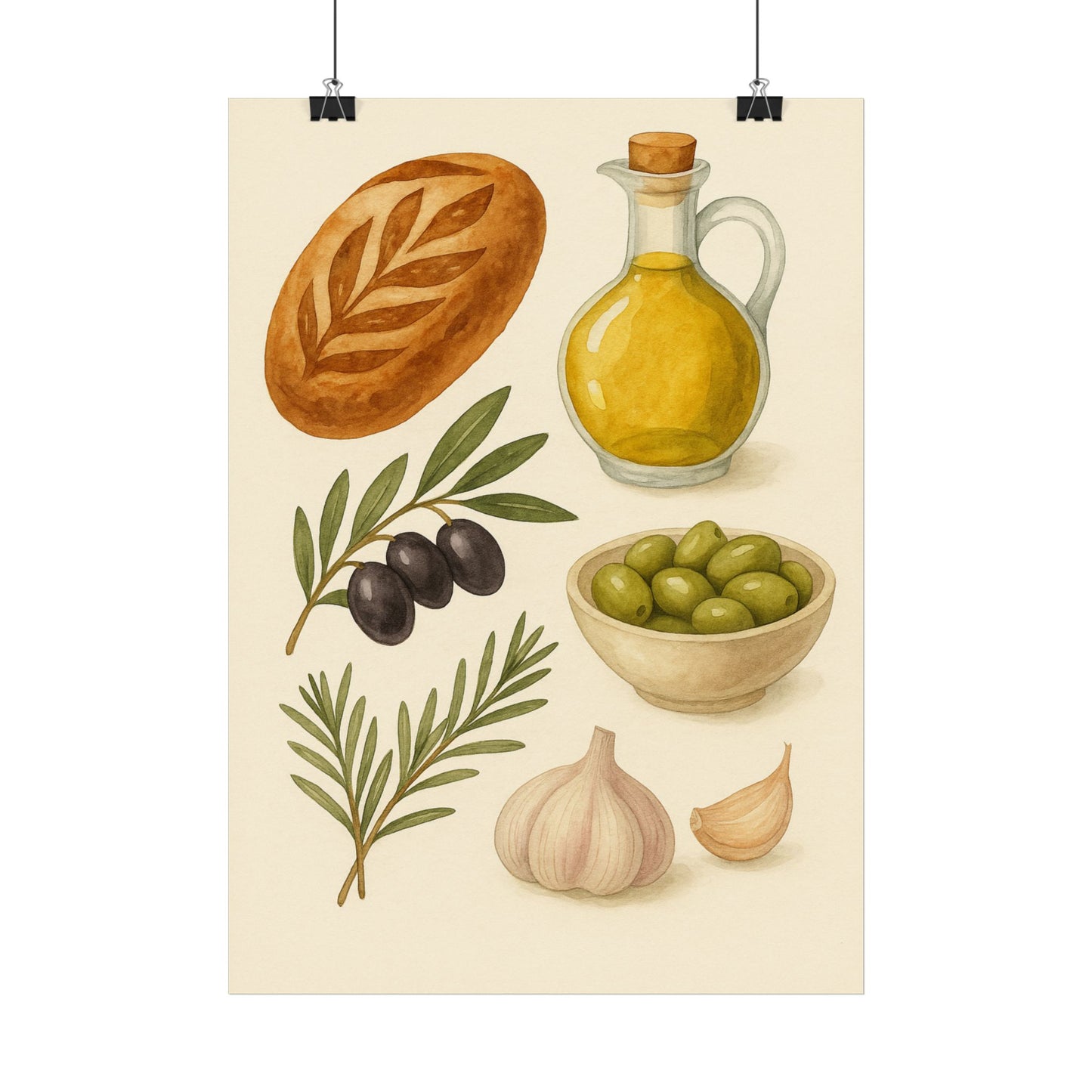 Wandbild Brot, Oliven & Knoblauch