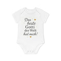 Baby Body „Das beste Gotti der Welt hat mich!“ – Bio-Baumwolle, elegantes Schwarz-Gold-Design