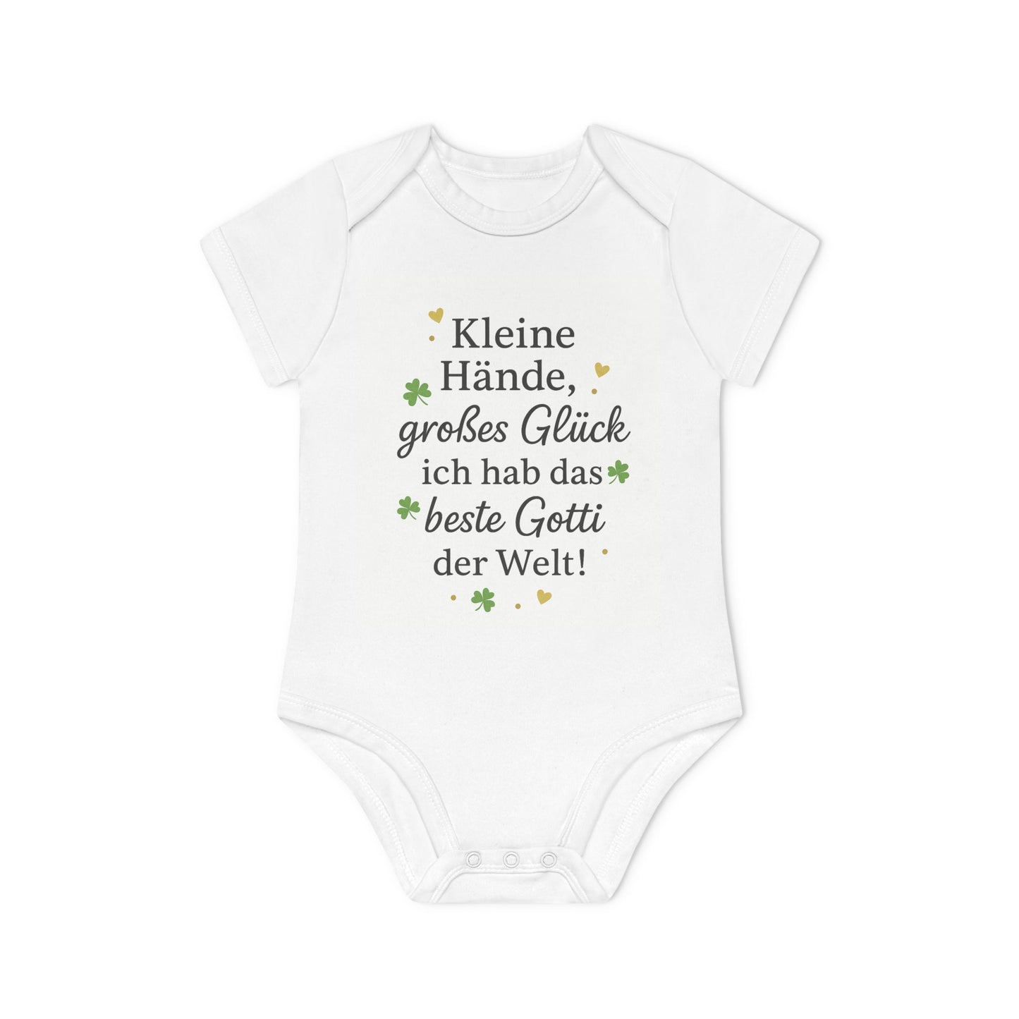 Baby Body „Kleine Hände, großes Glück – ich hab das beste Gotti der Welt!“ – Bio-Baumwolle, mit goldenen Herzen & Kleeblättern