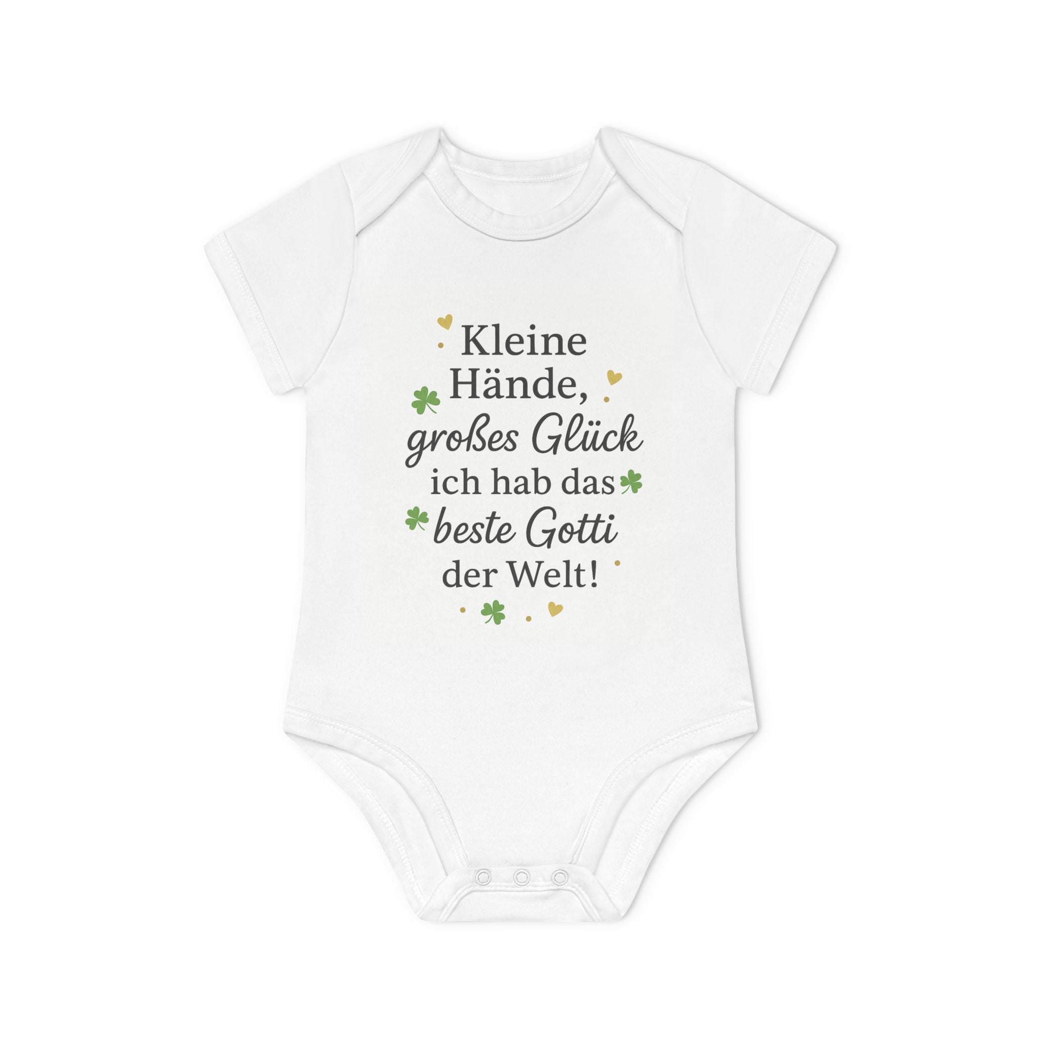 Baby Body „Kleine Hände, großes Glück – ich hab das beste Gotti der Welt!“ – Bio-Baumwolle, mit goldenen Herzen & Kleeblättern