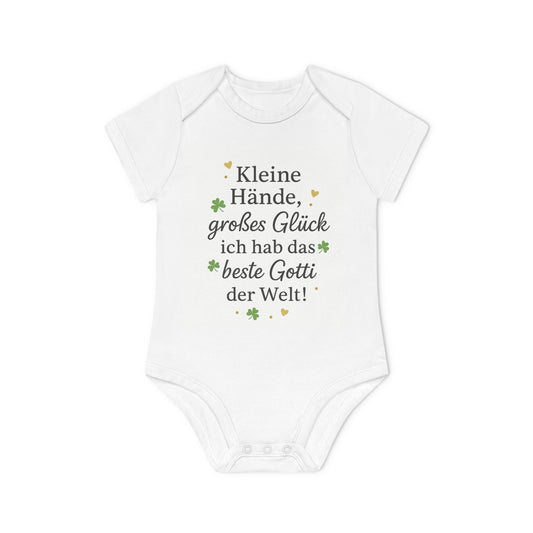 Baby Body „Kleine Hände, großes Glück – ich hab das beste Gotti der Welt!“ – Bio-Baumwolle, mit goldenen Herzen & Kleeblättern