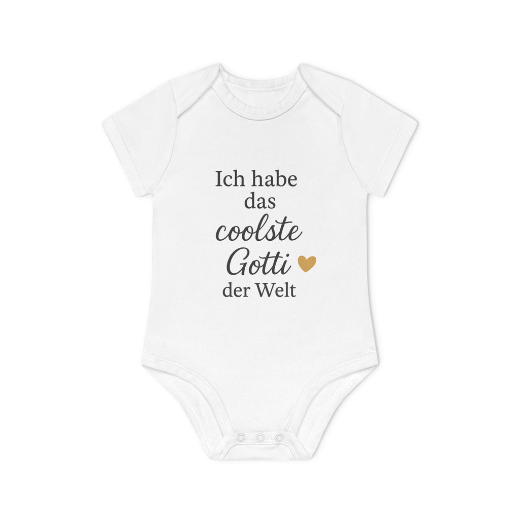 Baby Body „Ich habe das coolste Gotti der Welt“ – Langarm, Bio-Baumwolle, elegantes Schwarz-Gold-Design