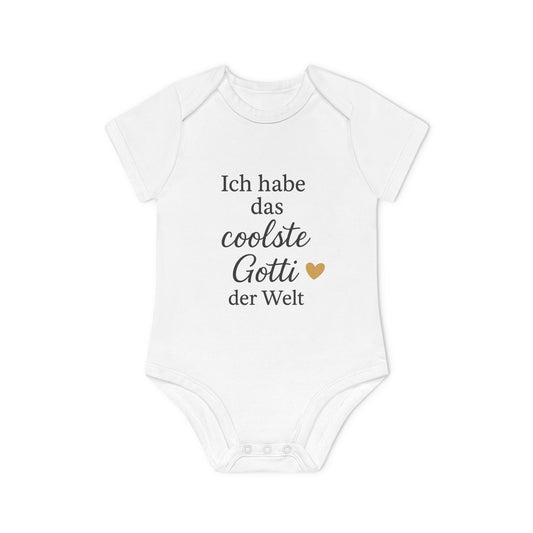 Baby Body „Ich habe das coolste Gotti der Welt“ – Langarm, Bio-Baumwolle, elegantes Schwarz-Gold-Design