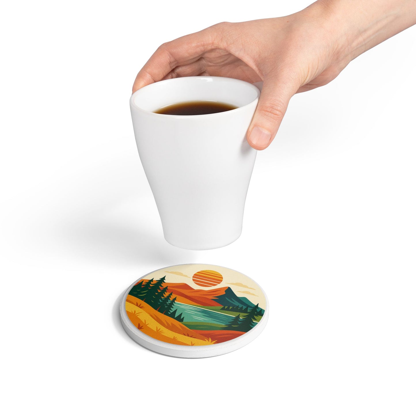 Farbenfrohe Oase – Runder Untersetzer mit Landschaftsmotiv